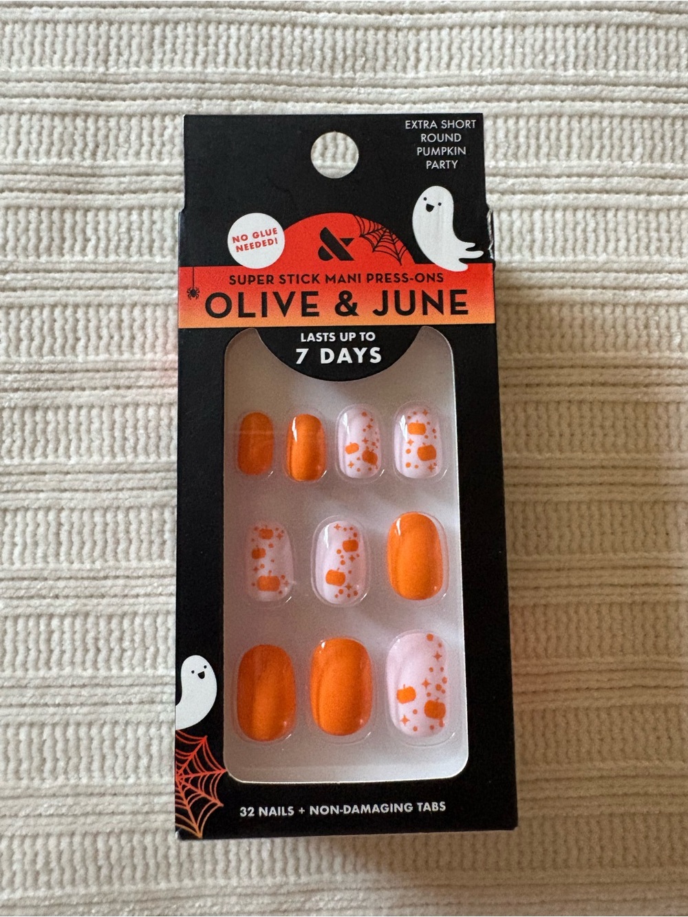 Olive & June Orange Pumpkin Print Press-On Nails Halloween Fall